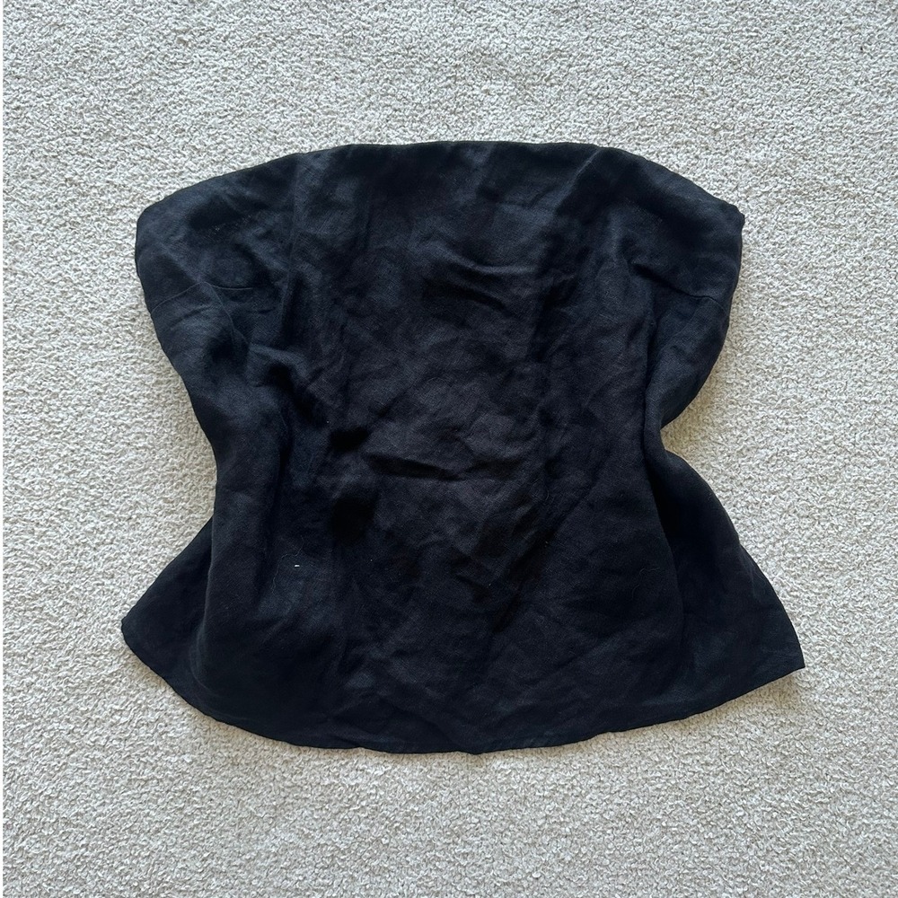Quince Womens European linen Strapless Top Size Large in Black